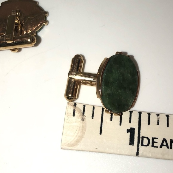 Vtg Senator Sherman Real Jade Stone Gold Tone Cufflinks & Tie Tack Set - Picture 8 of 10